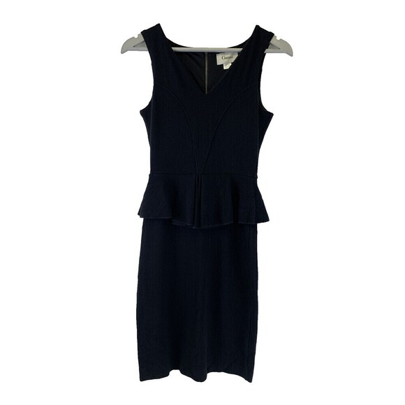 Ganni Peplum Sheath Dress Black Crepe V-Neck Knee Sleeveless Back Zip Womens XS - Picture 3 of 13